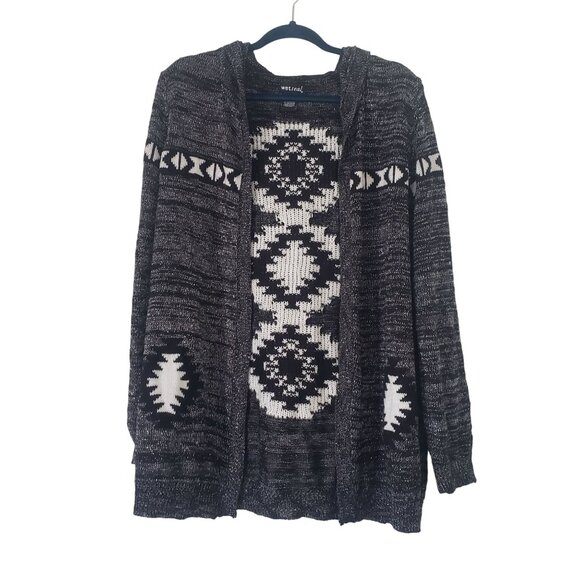 Vintage Y2K Wetseal Womens Gray Hooded Cardigan Size XL Aztec Print Metallic - Picture 1 of 8